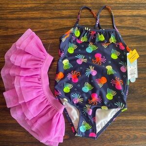 Cat & Jack Blue and Pink Octopus One Piece Swimsuit with Tutu - NWT
